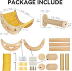Wall Cat Bed Moon Hammock Wall Mounted Shelf with 2 Steps Climbing Sheves and Sisal Platforms Rope Scratching Post Wood Wall Furniture Bridge Ladder Wooden Indoor Cats Wall Bed-Moon Set