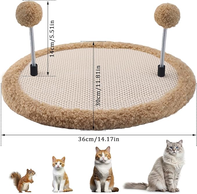 Cat Scratcher, Cat Natural Sisal Scratching Pad, Kitten Interactive Toy with Spring Ball for Chasing Hunting Mental Physical Exercise Puzzle
