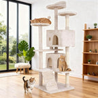 BestOffice 54 Inch Cat Tree, Multi-Level Cat Tower with Condo, Perches, Sisal Scratching Posts, Climbing Ladder,Indoor Activity Center Play House for Kittens & Adult Cats, Beige