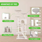 24/7 Shop at Home Court 54 inch Multi-Level Cute Cat Tree Tower with Dangling Ball and Scratching Posts for Indoor Cats Adults, Kitten Supplies, Pet House, Beige