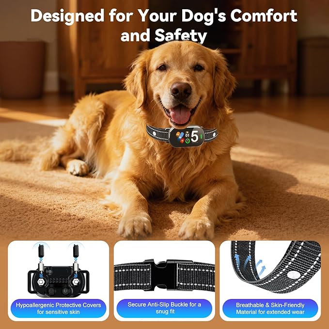 Smart Bark Collar for Dogs - 5 Safe Training Modes & 5 Sensitivity Levels, IP67 Waterproof, Adjustable & Lightweight No Bark Collar for Small, Medium, Large Dogs