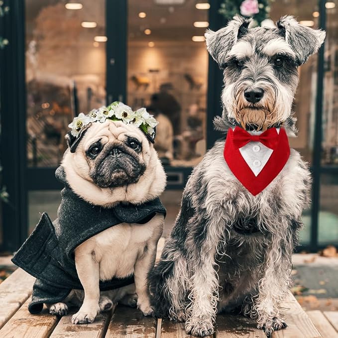 Dog Wedding Bandana, Formal Dog Tuxedo Adjustable Pet Collar with Bow, Small, Medium and Large Wedding Clothing, Birthday Gifts for Dogs (Large, Red)