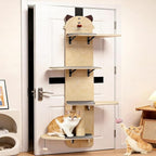 66" Over-the-Door Cat Tree for Indoor Cats, Solid Wood 4-Tier Cat Tower with Scratching Post, Space-Saving Cats Climber for Apartment, No-Drill Hanging Installation 170cm