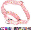 Pink Daisy Martingale Collar for Small Dogs, No-Slip Escape Proof Choke No Pull Cinch Soft Nylon Training Girl Puppy Collars Adjustable for Small Medium Large Breed Female Pet Dogs, S