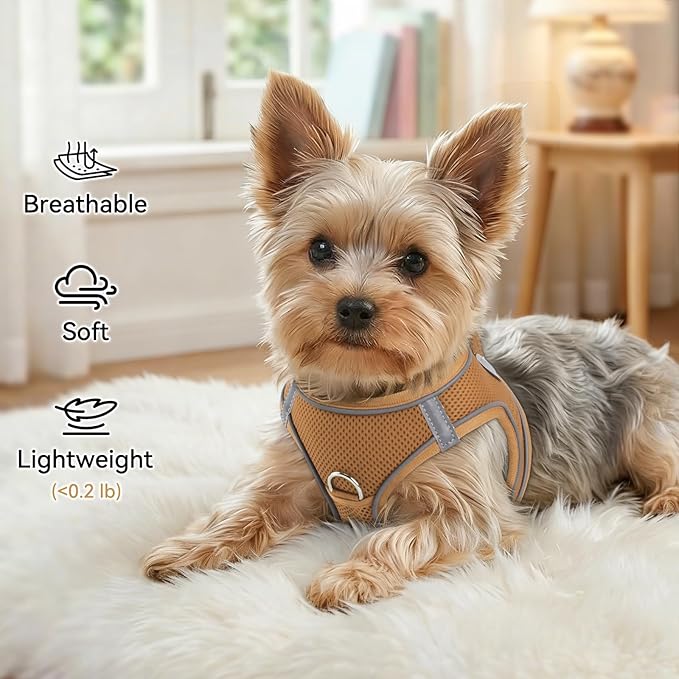 Joytale Small Dog Harness, Breathable Mesh Step-in Vest, Reflective Soft Padded Harnesses Small Sized Dog for Walking, Brown, S