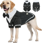 DENTRUN Dog Tuxedo Suit with Bow Tie - Formal Black & White Striped Pet Costume Shirt, Elegant Wedding Outfit Birthday Party Attire for Golden Retriever Husky Border Collie Large Dogs, XXXL
