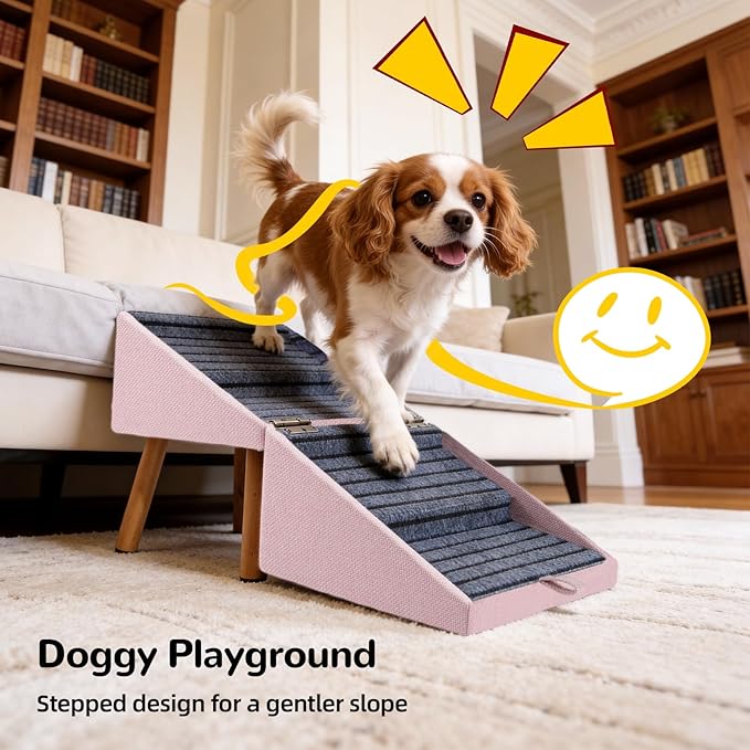 17.13" H Dog Stairs for Small Dogs, 2-in-1 Pet Steps & Ottoman - Foldable Dog Stairs for Couch, Non-Slip Wooden Pet Stairs for Puppy Senior Injured Dogs