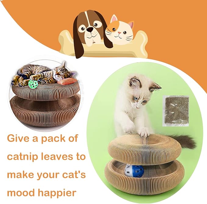 2 Pack Magic Organ Cat Scratching Board, Cat Accordion Scratching Post with Bell for Kitten Cats Interactive Kitten Fun Intelligence Physical Exercise Educational
