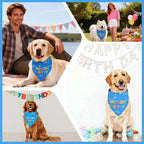 SZEE Dog Birthday Bandana, Reversible Bandanas for Dog Birthday Outfits, Pet Apparel & Accessories, Triangle Pet Scarf for Photo Prop and Holiday Decor (X-Large, Blue)