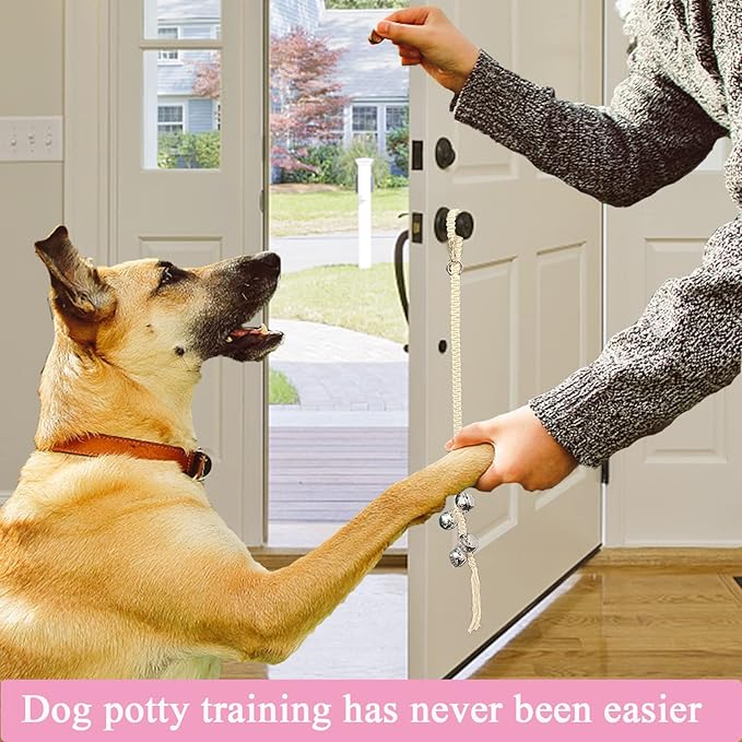 Dog Hanging Doorbells| Extra Loud Dog Potty Training Bells| Adjustable Durable Braided Rope Door Bell for Dogs to Ring to Go Outside(Silver+Pink)