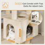 72” Cat Tree for Large Cats Big Cat Tower with Enlarged Hammock 21.6x17.7” Spacious Cats Condo House, Roomy Top Bed,Multiple Scratch Posts and Pad for Indoor Adult Cats (Beige, XLarge-72)