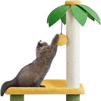 Topeakmart Cute Cat Tree for Indoor Cats, Coconut Palm Cat Tower with Green Leaves, Large Cat Condo Plush Cat House with Sisal Covered Scratching Post Activity Center Cat Furniture for Kitten