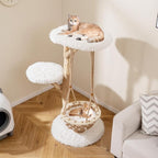 Tangkula Solid Wood Cat Tree, 48.5” Natural Branch Modern Cat Tower with Luxury Hanging Cradle, Jute Scratching Post, Top Perch, Padded Platform, Soft Long Plush, Boho Cat Tree for Indoor Kittens