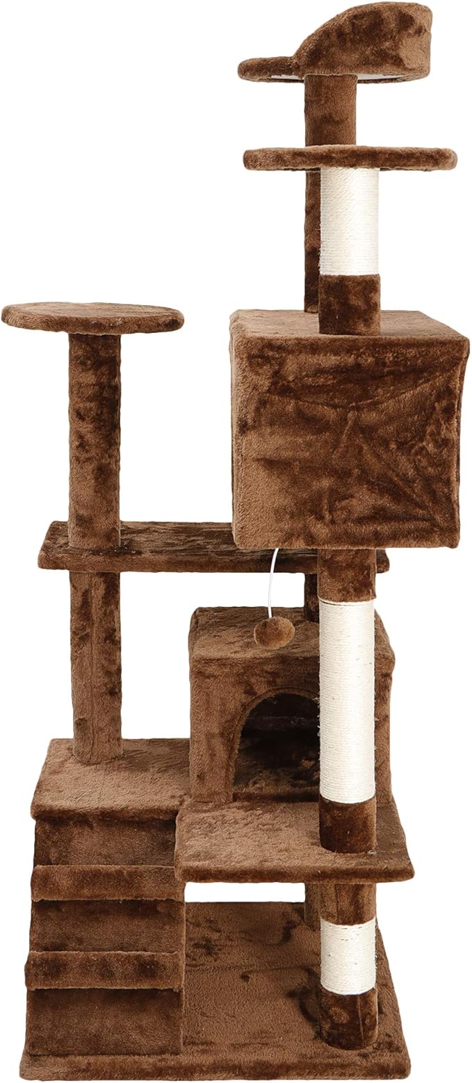 53 inches Heavy Duty Multi-Level Cat Tree Tower with Condo Furniture & Scratching Posts for Kittens Play Rest (Brown)