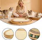 2-in-1 Cat Scratch Pad & Bed, Natural Sisal Scratch Mat for Cats with Interactive Ball Toy, Wooden Frame Indoor Cat Lounge