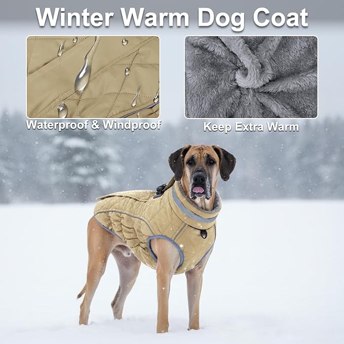 Dog Coat, Warm Dog Winter Coat for Medium Dogs, Waterproof Jacket with Harness Built in, Reflective Turtleneck Cold Weather Coats with Zipper,Pet Fleece Vest Snow Jacket, Brown M