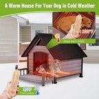 GUTINNEEN Heated Dog House for Outside Dog Kennel with Insulated Line and Heating Pad, Anti-Chewing Metal Frame Dog Shelter with Raise Floor and Waterproof Roof, Grey
