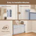 Retractable Safety Baby Gate or Mesh Dog Gate,Durable Portable Mesh Retractable Gate,Easy to Use for Stairs, Doorways, Hallways, Indoor, Outdoor, 33.5" Tall, Up to 45" Wide, Gray