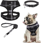 SCENEREAL No Pull Dog Harness Collar and Leash Set Small Medium Sized Dog, Soft Mesh Puppy Harnesses, No Chock Plaid Adjustable Pet Vest for Outdoor Walking Training and Running, Black M