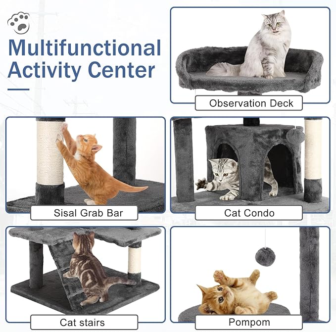 Cat Tree 70 Inches Cat Tower for Indoor Cats Multi-Level Cat Condo with Litter Box Enclosure,Scratching Posts for Indoor Cats (Ashy)