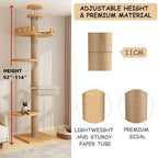 Sturdy Floor to Ceiling Cat Tree - Heavy Duty Solid Wood Column Cat Tower Adjustable Height 6-9.5ft Tall Cat Tower for Large Cats Modern Cat Activity Tree for Indoor Cats