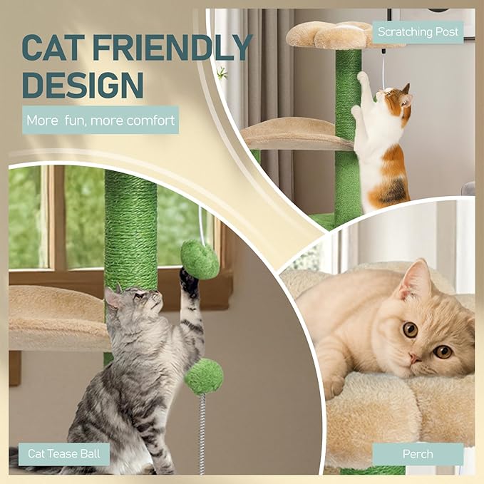 Cat Tree, 33" Multi-Level Cloud Cat Tree Tower with Cozy Padded Bed & Large Condo for All Sized Cats, Featuring Scratching Posts, Viewing Perch & Toys, Stable Small Cat Tower (Lavender)
