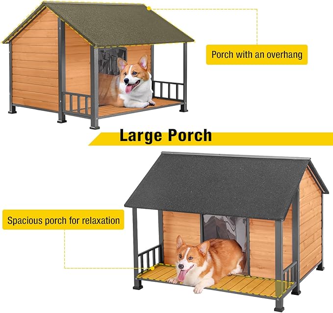 Aivituvin Large Dog House Outdoor Dog Kennel with Chewproof Strong Metal Frame for Large Breed Dogs (47.2" L x 45" D x 37.7" H)