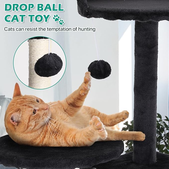 Dkeli Cat Tree for Indoor Cats Condo Tower with Scratching Post Tease Ball Perches Platform Small and Medium 54 Inch Multi-Level, Dark Gray