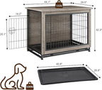JY QAQA Dog Crate Furniture, Wooden Dogs Crate Table, Double-Doors Dog Furniture, Indoor Dog Kennel, Dog House, Dog Cage/Grey/XL