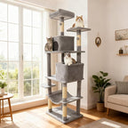 PETSITE Multi-Level Cat Tree, 75 Inches Tall with Sisal Scratching Posts, 2 Condos, Hammock, Dangling Balls, and Cozy Top Perch, Ideal for Indoor Cats to Play and Rest (Grey)