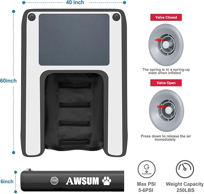 AWSUM Inflatable Dog Water Ramp Extra Large Dog Boat Ramp Floating for Dogs Up to Large 250LBS On Water Float Ladder Steps for Pool, Dock, Lake, Black/Grey