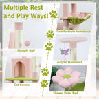 71 inch Flower Cat Tree, Multi-Level Cat Tower with Large Condo Removable Flower Cushion and Hammock, Tall Cat Tree for Indoor Large Cats Climbing, Scratching, and Play (Pink)