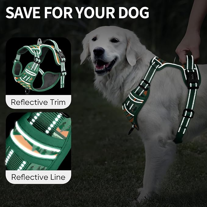 HEELE Dog Harness, No Pull Adjustable Padded Reflective Harness for Small Medium Large Dogs with Handle for Walking Training, Wilderness, L