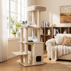 Tangkula Tall Cat Tree, 63 Inch Multi-Level Wood Cat Tower with Sisal Scratching Posts & Mat, 2-Story Condo, Plush Padded Top Perch, Dangling Ball, Modern Cat Tree Tower for Indoor Cats Large Adult