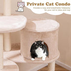 Tangkula Modern Cat Tree, 58 Inch Cat Tower with Sisal Scratching Posts, Condo, Cattail Plush Perch, Basket Cat Bed, Dangling Ball, Removable & Washable Cushions, Aesthetic Cat Tree for Indoor Cats