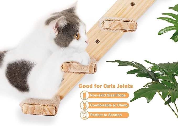 Wall Cat Tree for Climbing, 1PC Four-Step Cats Climber Shelf with Jute Scratcher Rope, Space-Saving Cat Shelf for Scratching & Resting