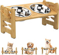 Elevated Dog Bowls, Adjustable Raised Dog Bowl Stand for Small Size Dogs and Cats, 15°Tilted Elevated Cat Bowls, Durable Bamboo Dogs Feeder with 2 Stainless Steel Bowls and Non-Slip Feet