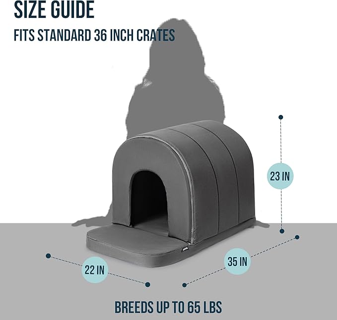 Orthopedic Dog House 2.0 - Outdoor Waterproof Dog Shelter w/Porch - Scratch Proof Indoor Pet House w/Egg-Crate Foam - Ideal for Large Breeds & Fits 36-Inch Crate - 35"x22", Charcoal