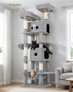 Globlazer Heavy Duty Cat Tree Tower 80in Tall Extra Large Cat Tree Tower for Multiple Indoor Cats Large Adult with Scratching Posts, 2 Spacious Condos, Padded Perches, Soft Hammock, S80B, Light Grey