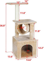 36 Inches Cat Activity Tree Tower Cat House Furniture with Condos Platform Tunnel Scratching Posts for Kittens Multi-Level