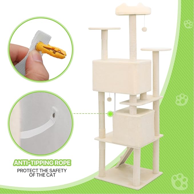 Magshion Cat Tree 77" Cats Tower for Indoor Cats, Multi-Level Cat Condo with Scratching Post, Top Perch, Sisal Board and Dangling Ball, Cat Stand Jumping Platform Kittens Pet Play House (Beige)