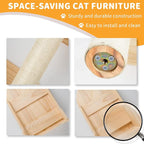 Cat Wall Shelves for Large Cats – 9-Piece Wooden Wall-Mounted Cat Shelves Set, Kitty Climbing System with Perches, Scratching Post & Condo House