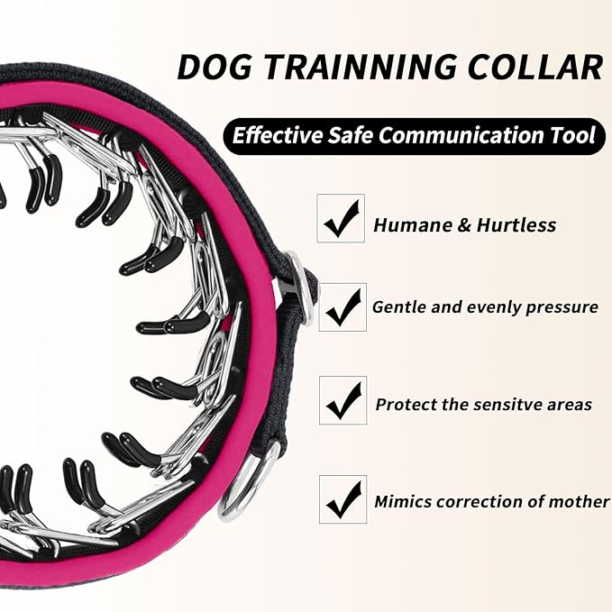 Martingale No Pull Dog Collar for Large Medium Small Dogs, Heavy Duty Nylon Reflective Adjustable Anti Pull Slip Collar with Buckle for Training Walking S Black Hot Pink