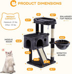 HOOMIC 36" Cat Tree for Indoor Kitty, Multi-Level Condo with Sisal Scratching Posts and Board, Cozy Hammock, Padded Plush Perch for Kittens, Dark Grey