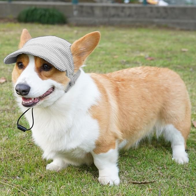 Dog Baseball Cap, Dog Cat Summer Beach Visor Hat with Ear Holes, Adjustable Puppy Sunbonnet Headdress (Grey, X-Small)