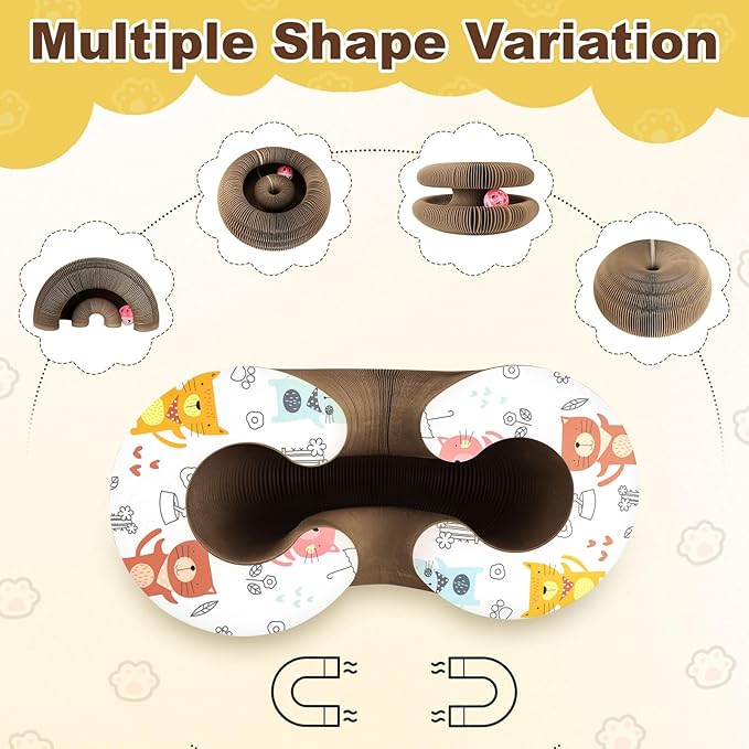 Kitty Curls Cat Toy, Magic Organ Cat Scratching Board with Bell-Ball, Foldable Interactive Marlenes Kitten Curls Cat Scratchers for Indoor Cats