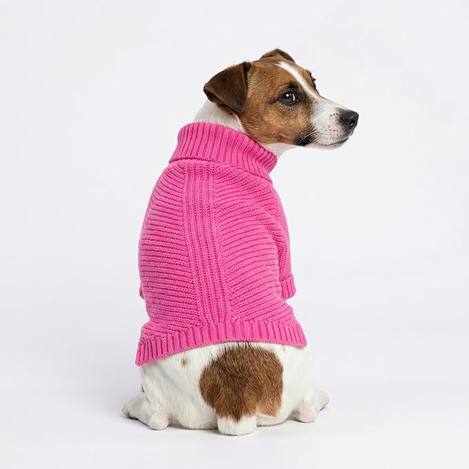 Fitwarm Valentines Dog Turtleneck Sweater, Dog Winter Clothes for Small Dogs Girl, Knitted Pet Coat, Cat Outfit, Hot Pink, Small