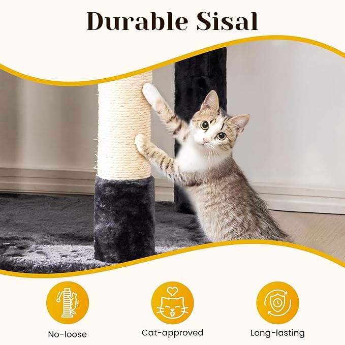 Large Cat Tree with Scratching Posts, Bed, Hammocks & Condos – Multi-Level Cat Tower for Playful Cats, 74" Modern Jungle Gym for Multiple Cats, Grey
