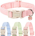 ARING PET Stripe Dog Collar, Cute Spring Summer Pink Stripe Pet Collars with Bow Charm for Puppy Small Medium Large Female Girl Dogs-S, for Daily Outdoor Walking Training
