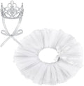 2 Pcs Dog Crown Headband Dog Tutu Dress Set Crystal Rhinestone Tiara Crown Tutu Skirt Pet Dress Costume for Puppy Birthday Party Wedding Photo Prop Costume(Medium,White)